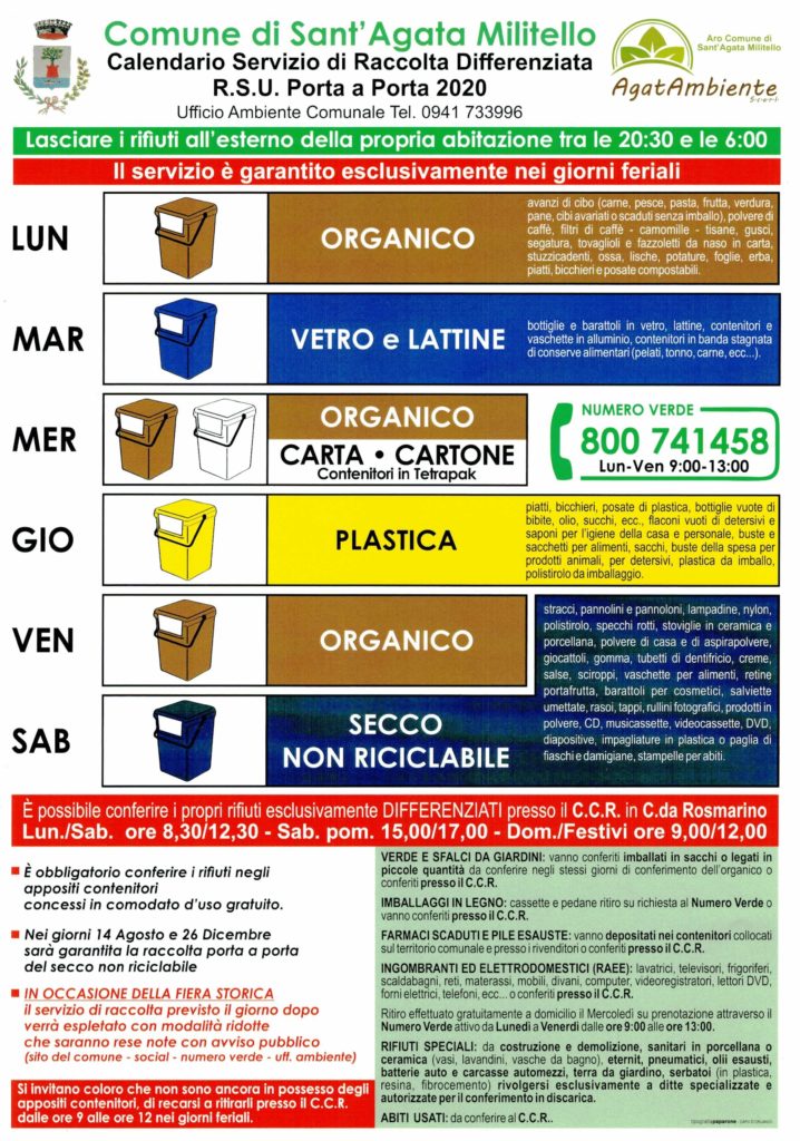 Raccolta Differenziata, Il Calendario Per Tutto Il 2020. - Sant'Agata ...